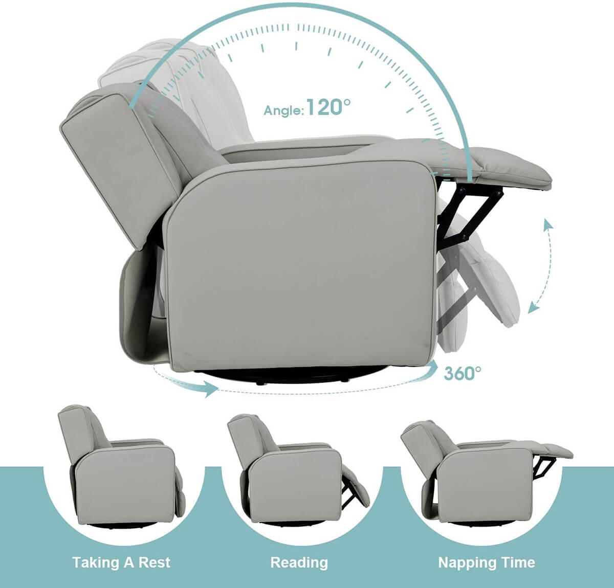Kid's Swivel Recliner Chair, Children Recliner Faux Leather Armchair for Toddler Boys Girls, Lightweight 360 Degree Swivel Sofa Chair, Gray
