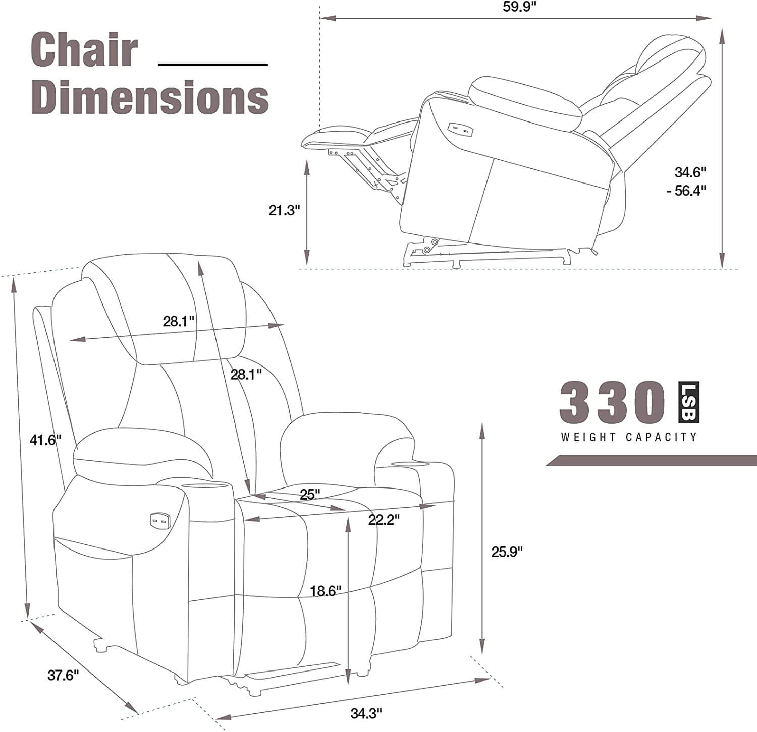 Homrest Electric Power Recliner Lift Chair Faux Leather Electric Recliner for Elderly, Heated Vibration Massage Sofa with Side Pockets, USB Charge Port & Remote Control(Brown)