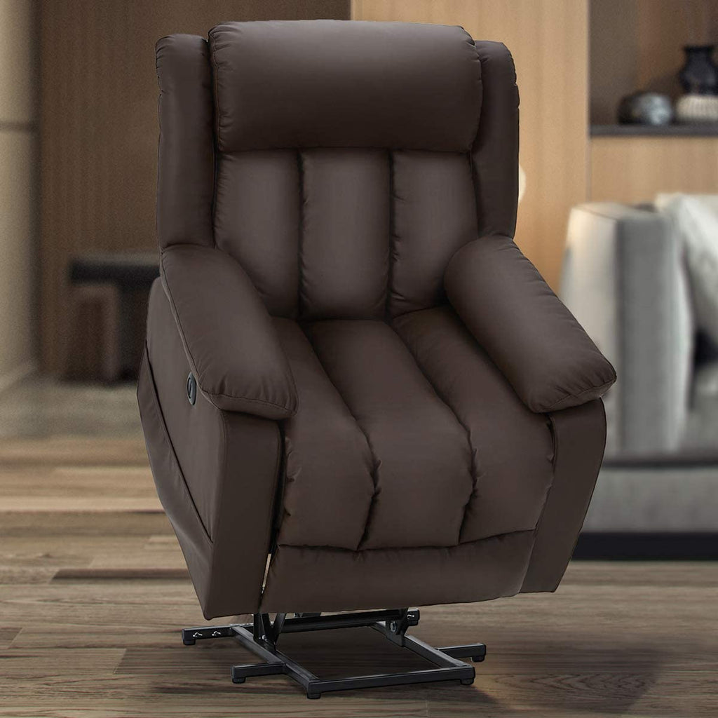 Power Lift Chair Electric Recliner Sofa for Elderly, Faux Leather Electric Recliner Chair with Heated Vibration Massage, Side Pocket and USB Port, Dark Brown