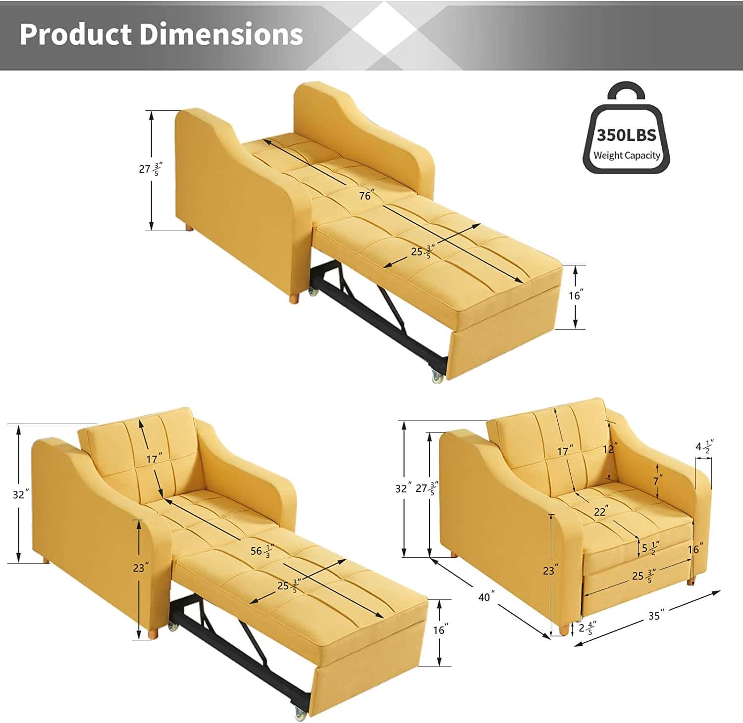  Product Dimensions of Homrest Sofa Bed