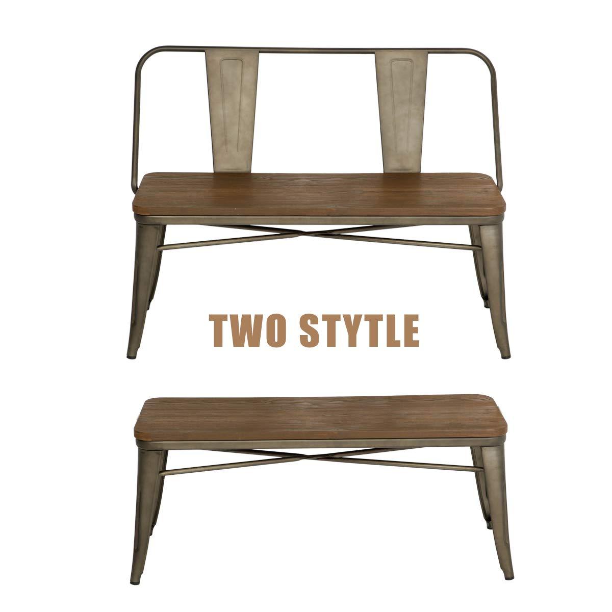 Metal Bench Industrial Mid-Century 2 Person Chair with Wood Seat,Dining Bench with Floor Protector