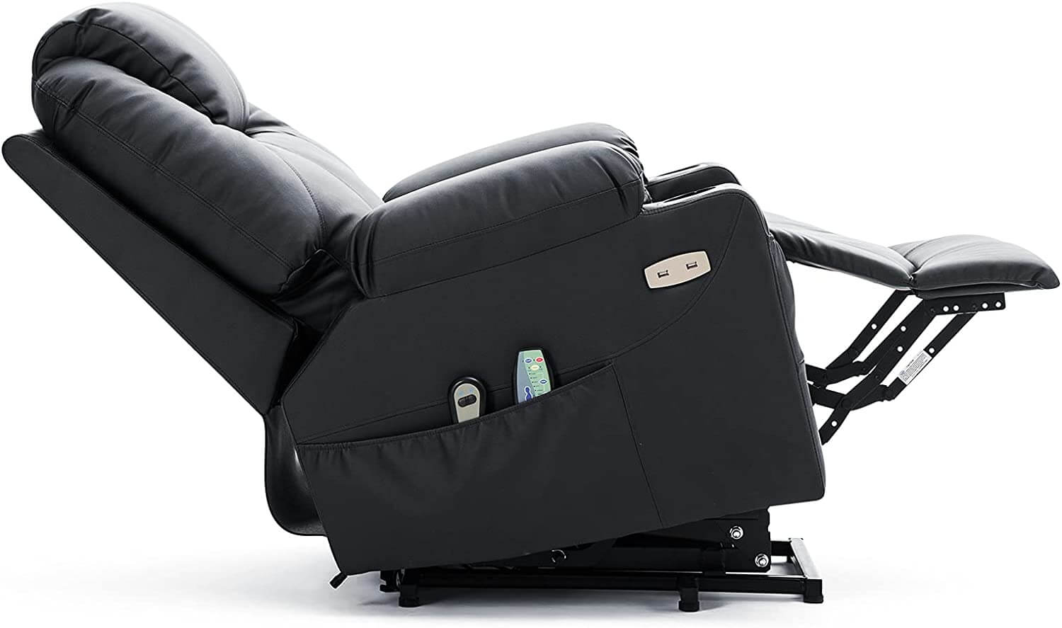 Homrest Electric Power Recliner Lift Chair Faux Leather Electric Recliner for Elderly, Heated Vibration Massage Sofa with Side Pockets, USB Charge Port & Remote Control(Black)