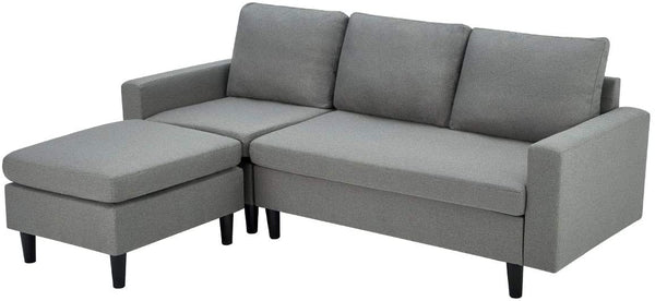 Homrest Enlarged Convertible Sectional Sofa Couch, 3-seat Sofa Couch with Ottoman, L-Shaped Sofa in Modern Linen Fabric, Gray