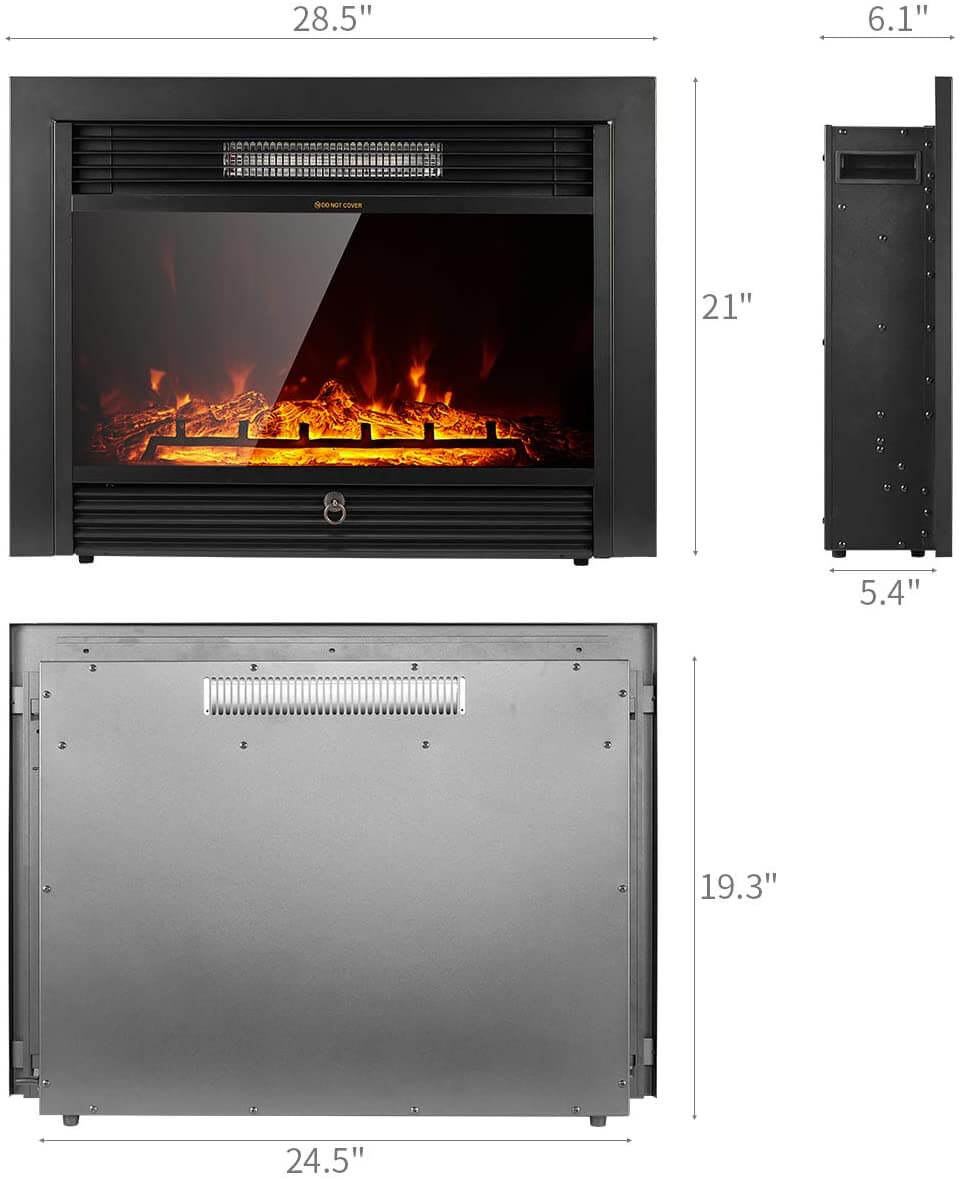 Homrest 28.5" Electric Fireplace Insert with 3 Color Flames, Fireplace Heater with Remote Control and Timer, 750w-1500W,Classic Style