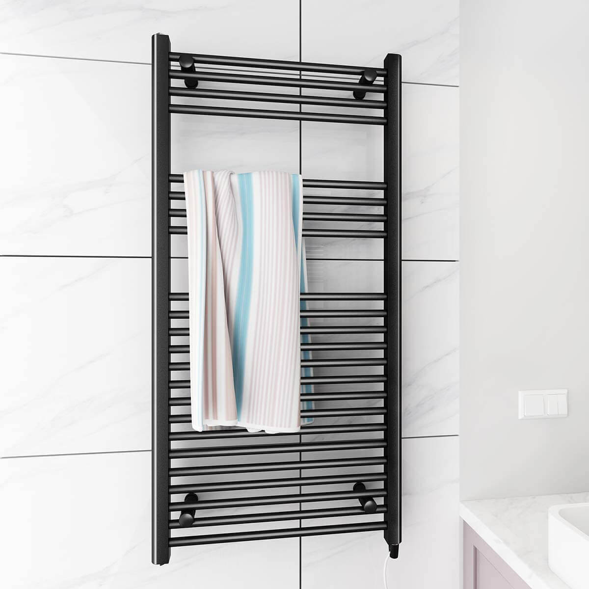 Towel Warmer Rack, Steel Heated Drying Rack Plug-in Wall Mounted Towel Warmer Rack for Bathroom (Black, 23 Bar)