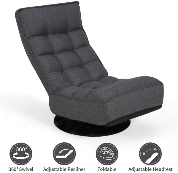 Homrest 360-Degree Swivel Floor Sofa, High Back Folding Floor Gaming Chair, Floor Lounger Adjustable Sleeper Recliner for Teens&Adults, Gray