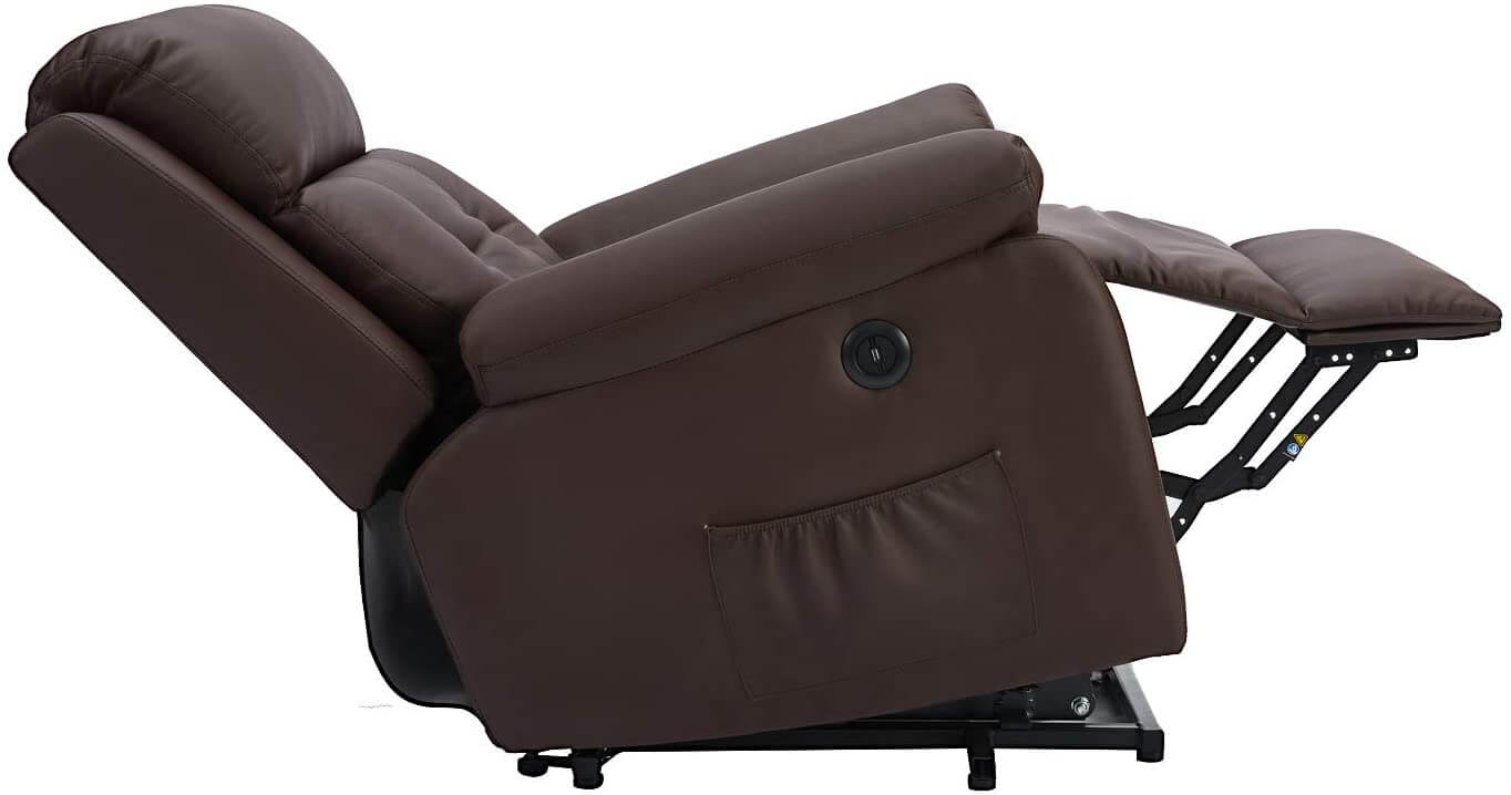 Homrest Electric Power Lift Recliner Chair Sofa for Elderly, Faux Leather Recliner Chair with Heated Vibration Massage, Side Pocket&USB Port(Brown)