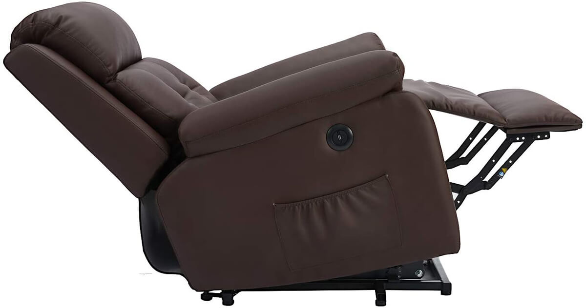 Homrest Electric Power Lift Recliner Chair Sofa for Elderly, Faux Leather Recliner Chair with Heated Vibration Massage, Heavy Duty & Safety Motion Reclining Mechanism, Brown