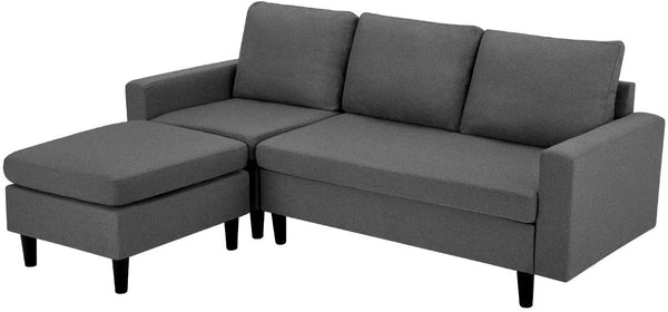 Homrest Enlarged Convertible Sectional Sofa Couch, 3-seat Sofa Couch with Ottoman, L-Shaped Sofa with Modern Linen Fabric, for Living Room or Apartment, Dark Gray