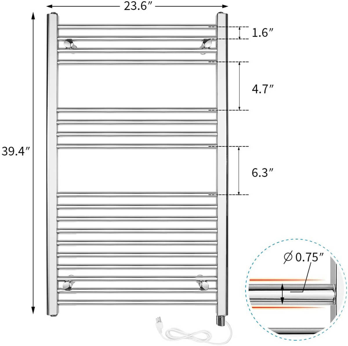 Towel Warmer Rack, Steel Heated Drying Rack Plug-in Wall Mounted Towel Warmer Rack for Bathroom (Silver, 18 Bar)