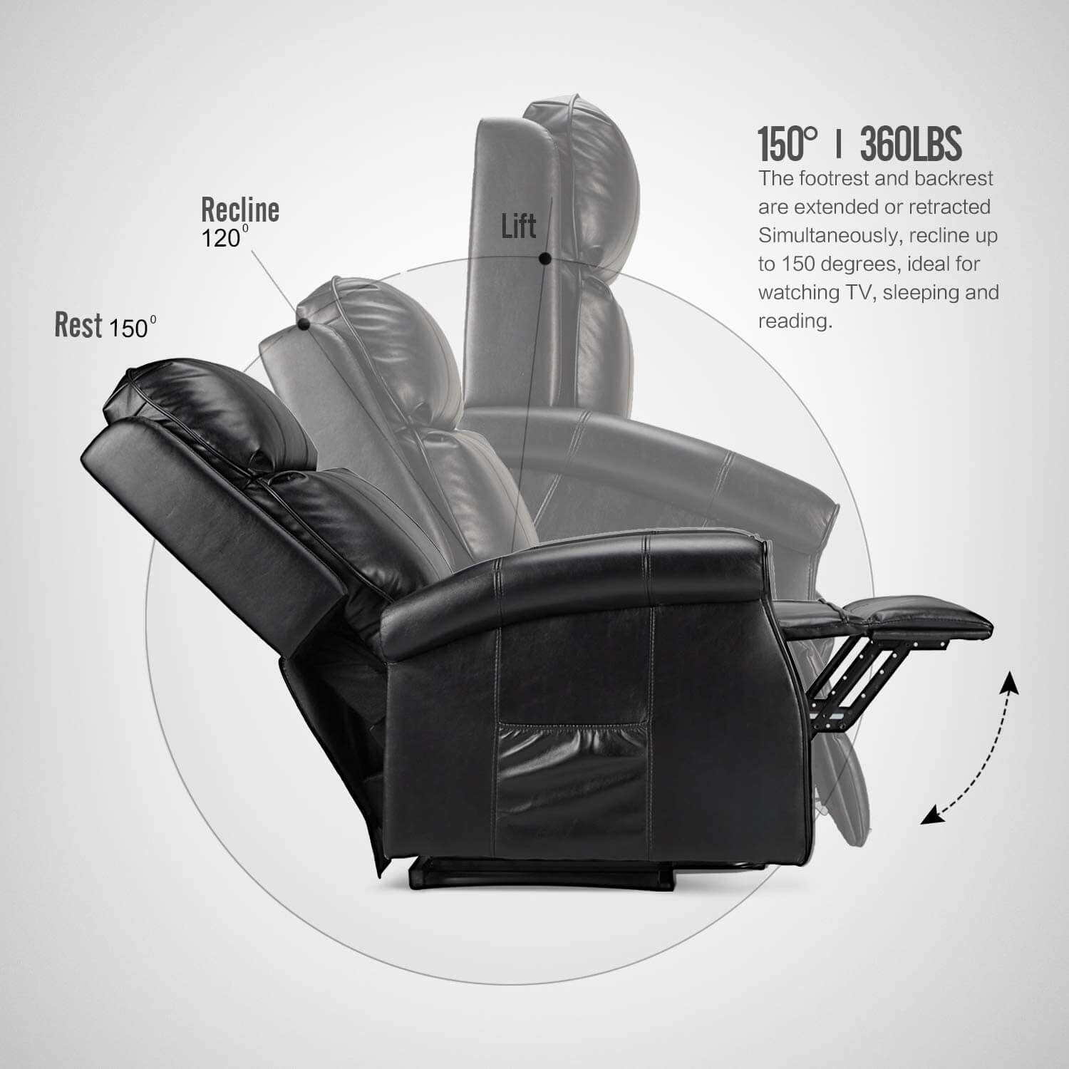 Homrest Electric Power Lift Recliner Chair, Faux Leather Electric Recliner for Elderly with Heated Vibration Massage(Black)