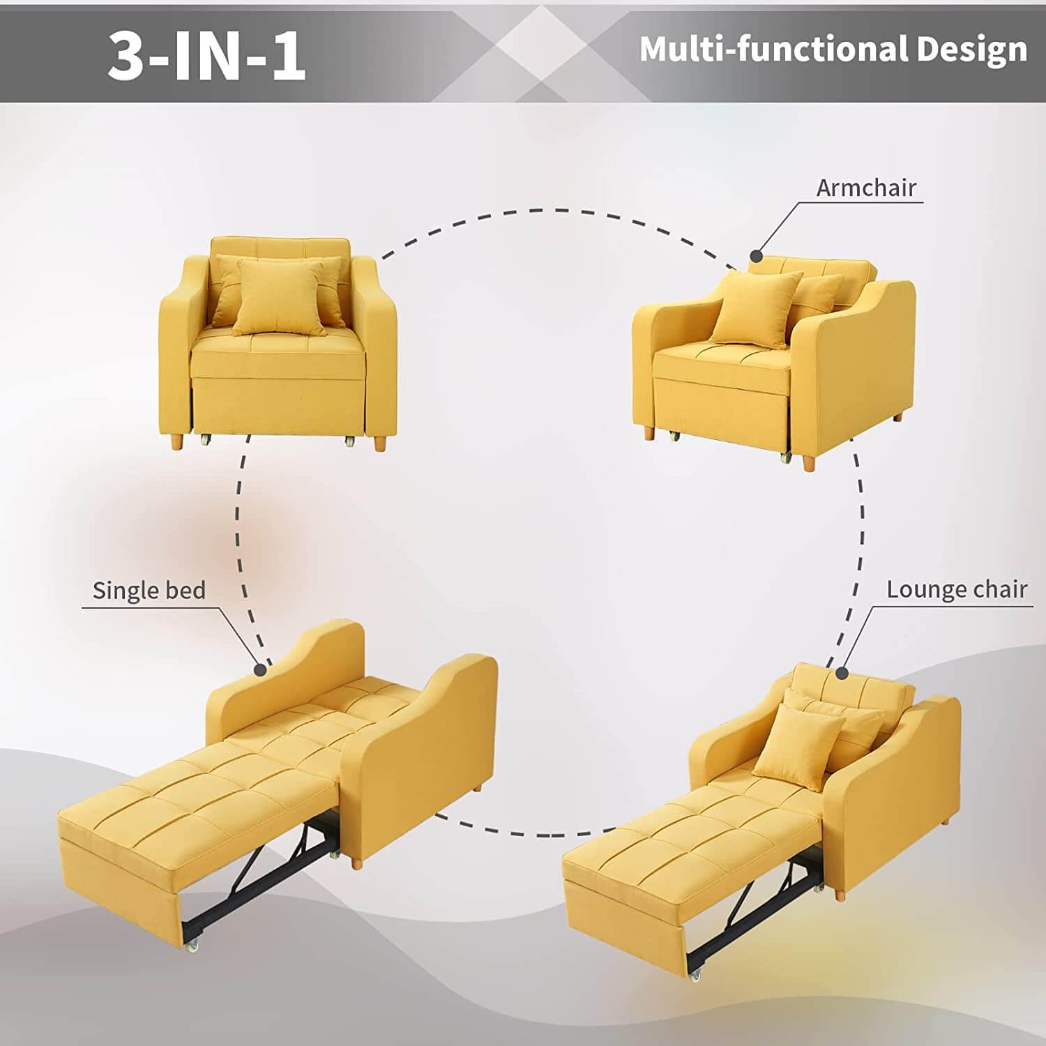 Adjustable recliner chair for living room, yellow | Homrest furniture