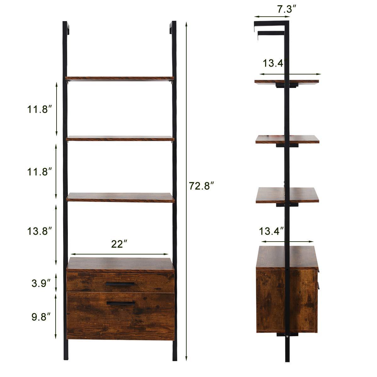 Homrest Wall Mouted Industrial 3-Tier Bookshelf with 2 Wood Drawers, Black