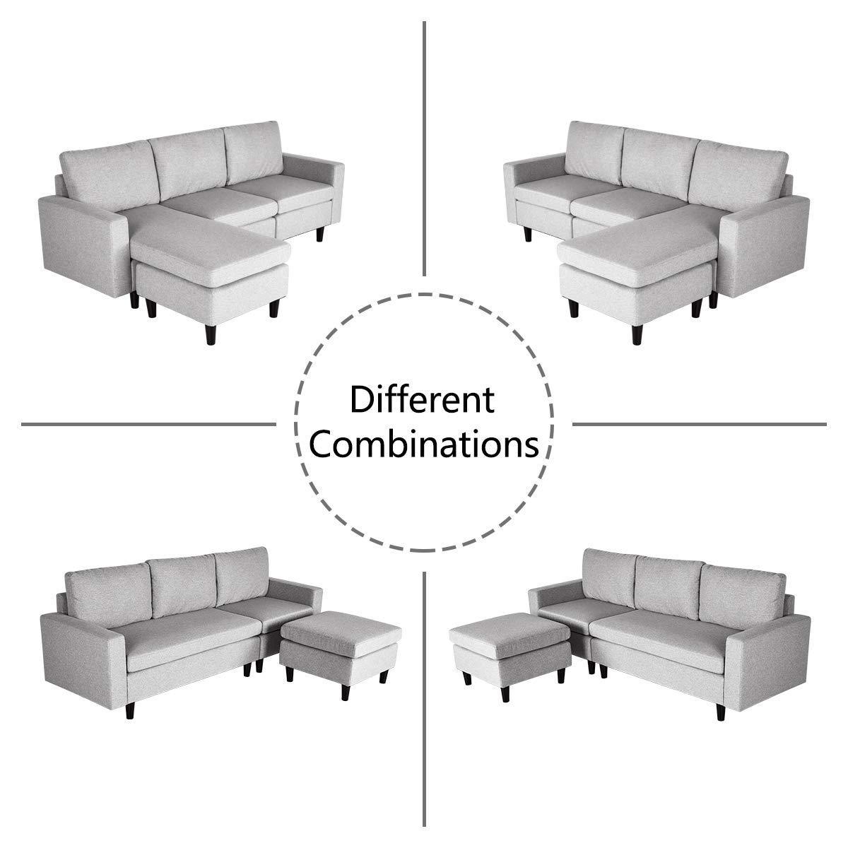hOMREST Convertible Sectional L-Shaped Sofa Couch with Modern Linen Fabric Light Grey