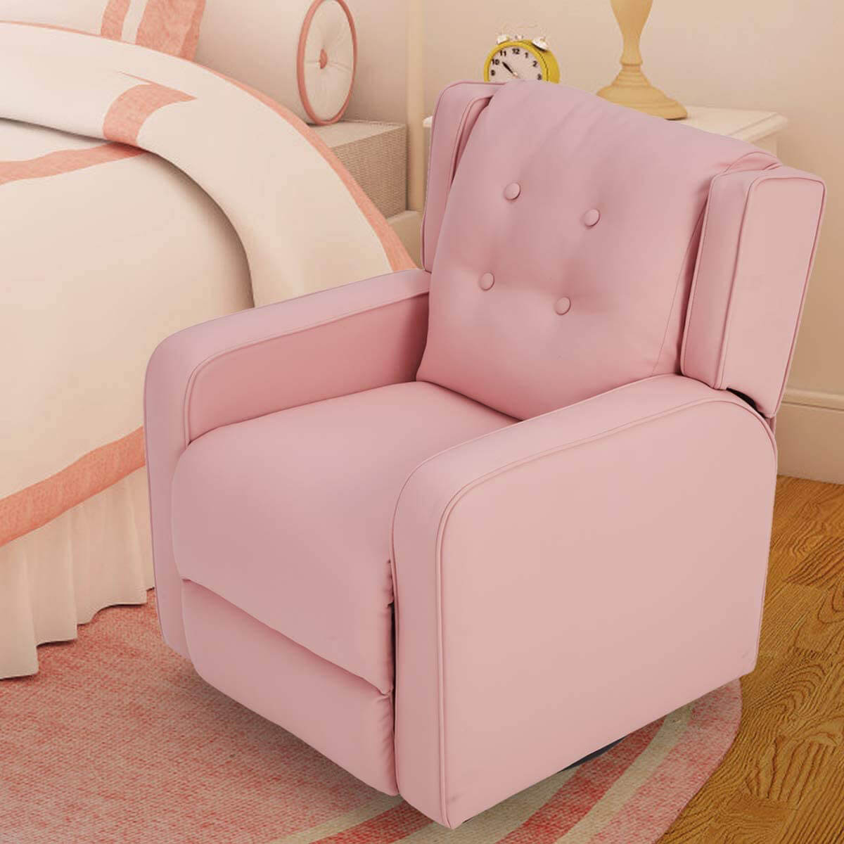 Kid's Swivel Recliner Chair, Children Recliner Faux Leather Armchair for Toddler Boys Girls, Lightweight 360 Degree Swivel Sofa Chair, Pink