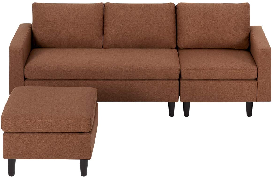 Small Sectional Sofa Couch Small 3 Piece Living Room Convertible Couch Linen Fabric L-Shape Couch with Chaise Lounge for Small Space Apartment, Brown