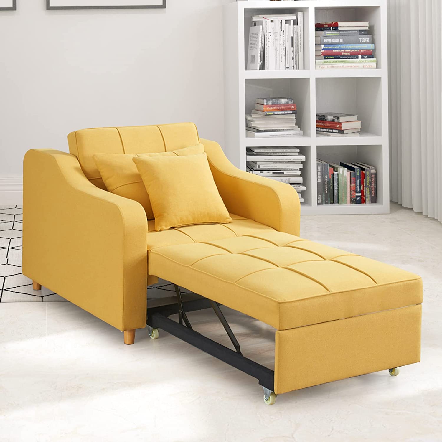 Homrest Upgrade Sofa Bed 3-in-1 Convertible Chair Multi-Functional Sofa Bed Adjustable Recliner for Living Room (Yellow)