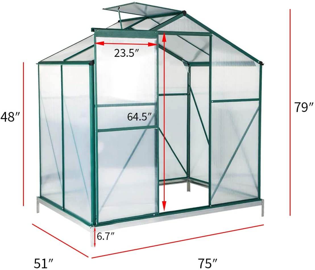  Homrest 4'x6'x6.6' Garden Walk-in Greenhouse with Sliding Door & Roof Vent