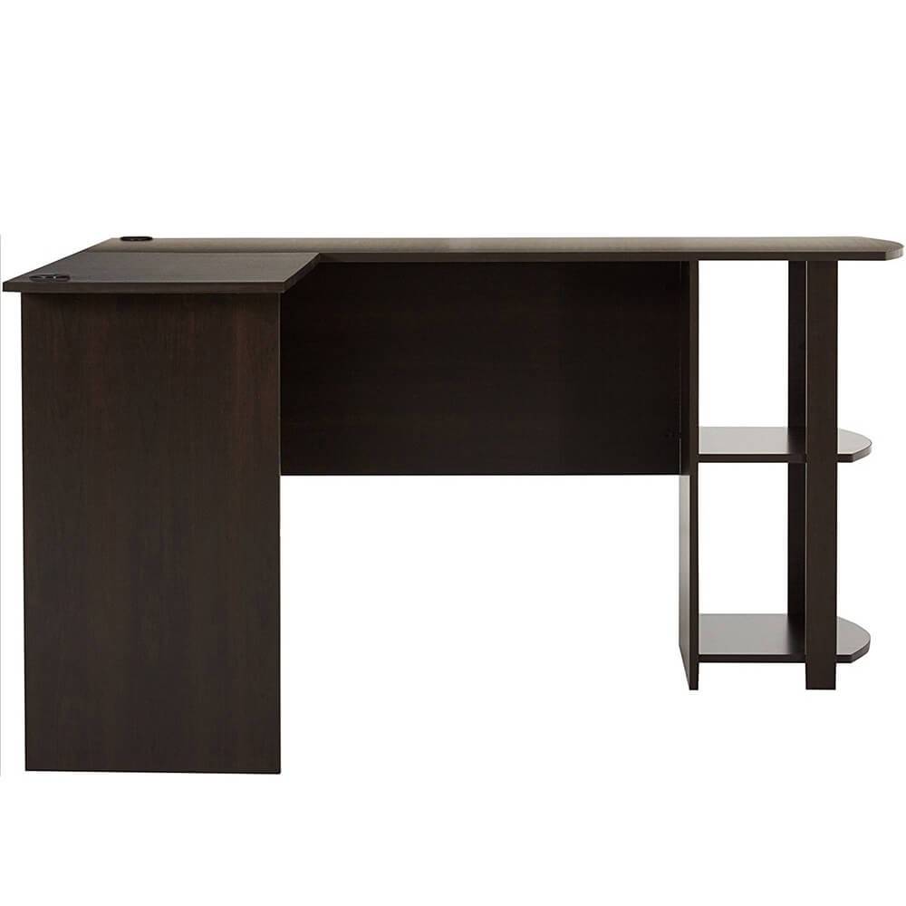 L-Shaped Computer Desk with Two-layer Bookshelves Dark Brown