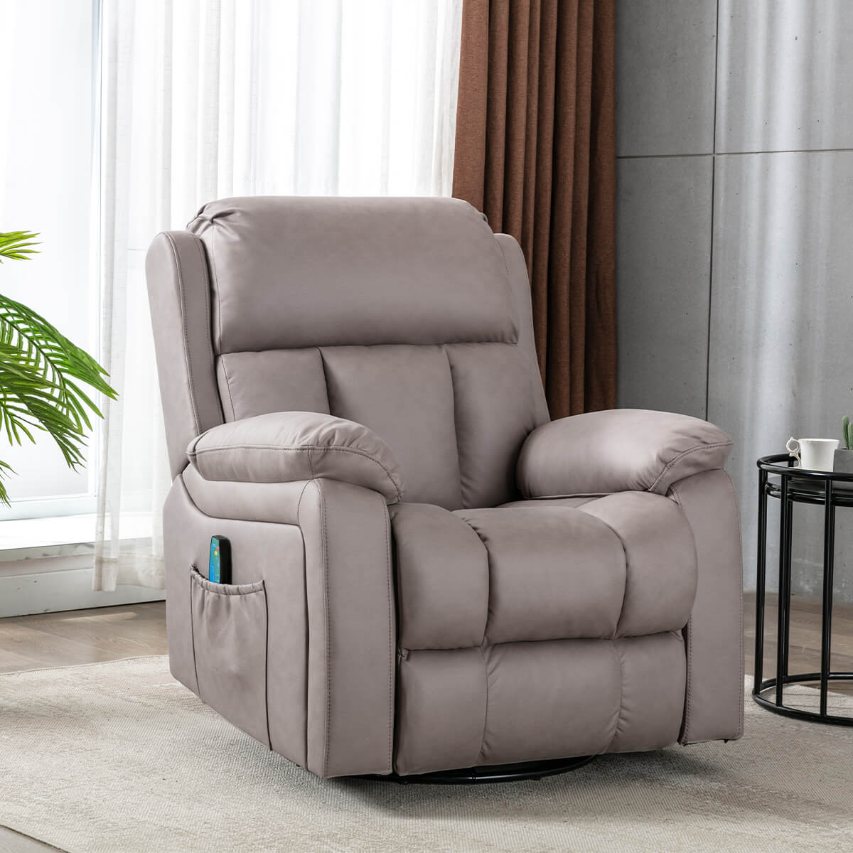 360° Swivel Massage Recliner Chairw/ Side Pockets, Coffee