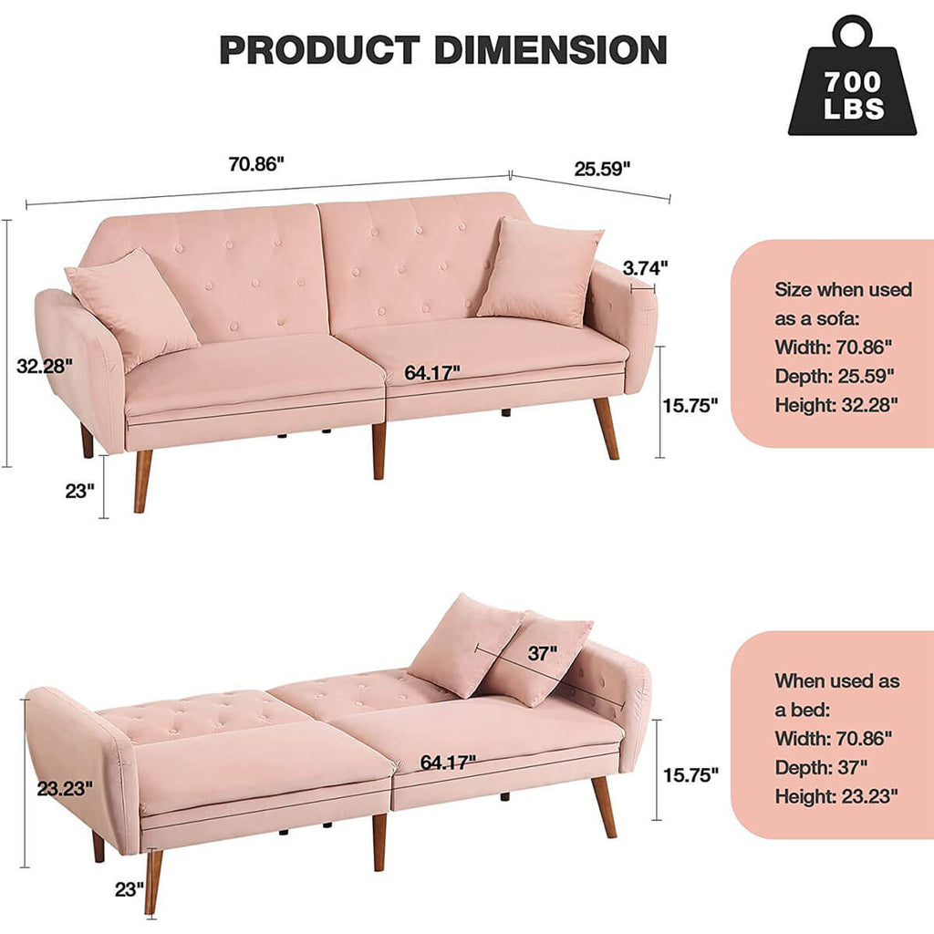 Convertible Velvet Sleeper Sofa Bed with Adjustable Backrest