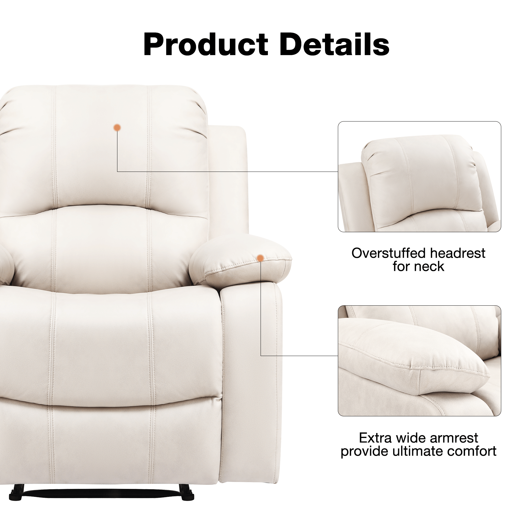 Recliner chair for living room, creamy white | Homrest furniture
