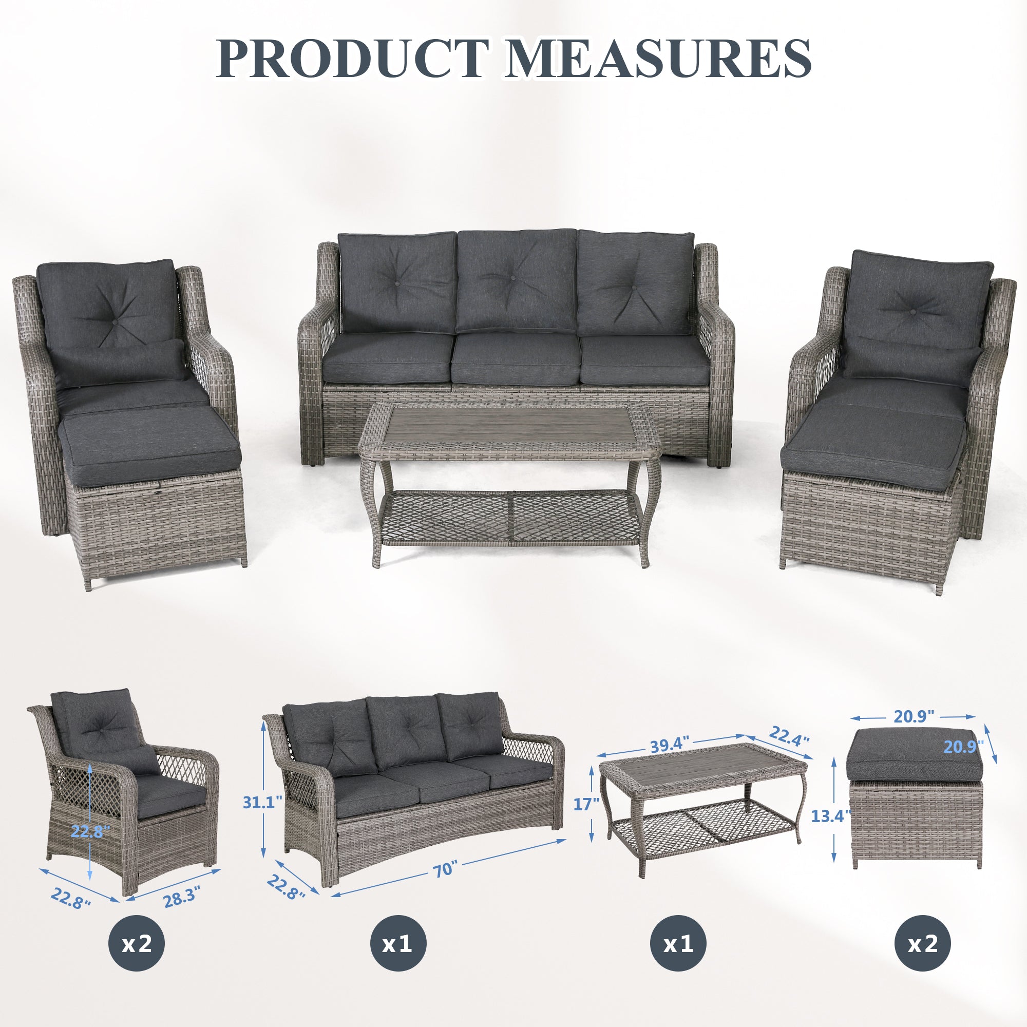 Product dimensions of Homrest patio furniture set