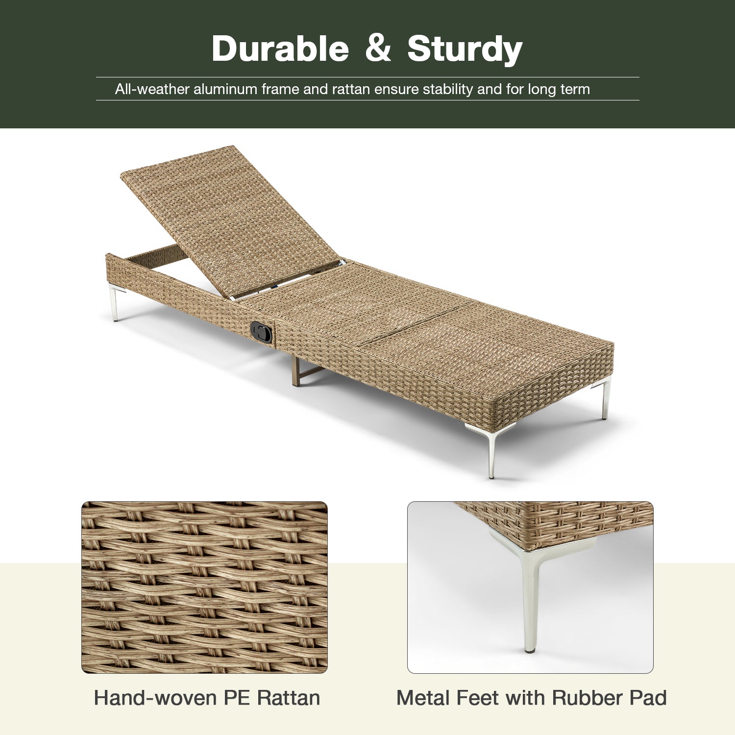 Homrest 2PCs Patio Chaise Lounge Chair with Thickened Cushion, Beige