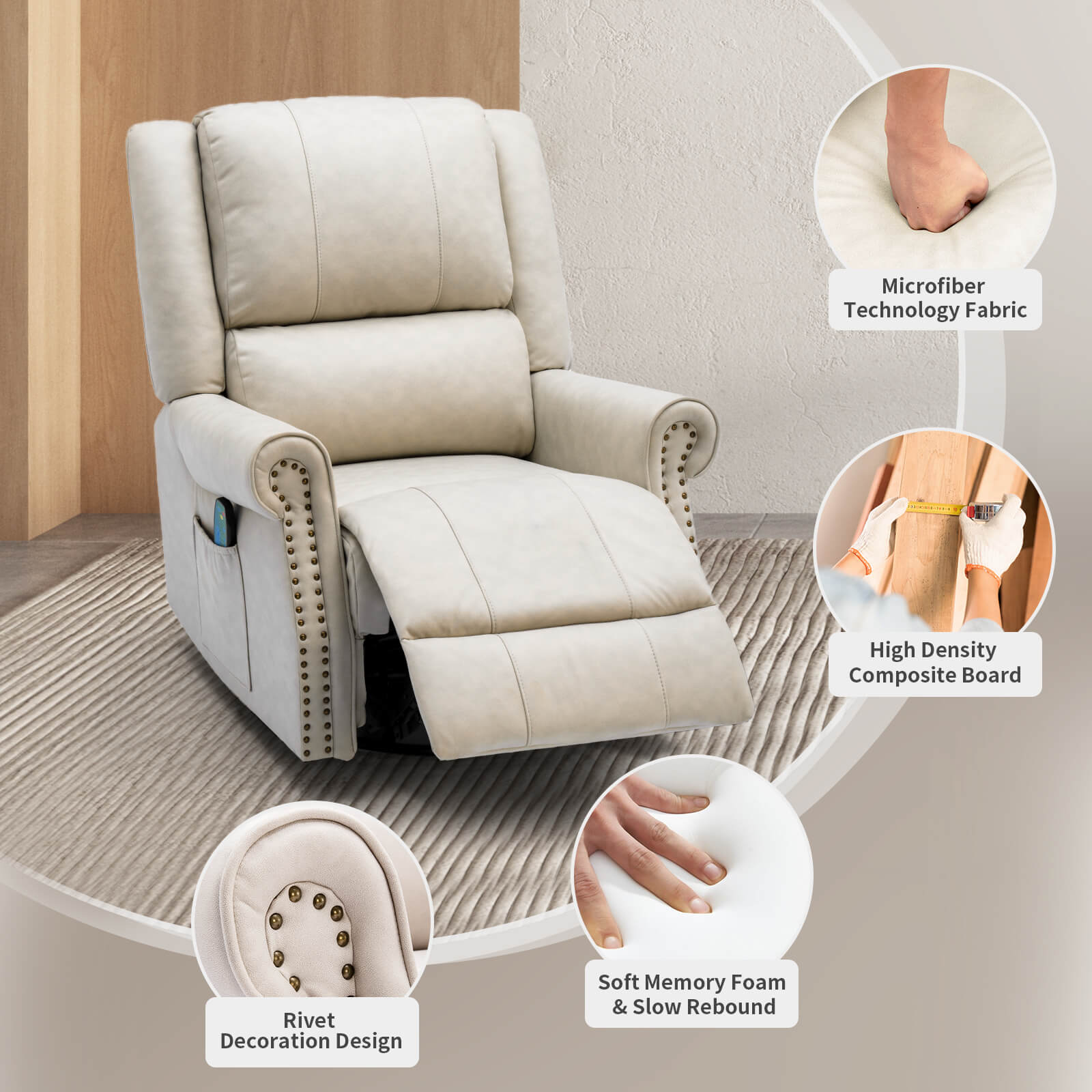 Ergonomic Microfiber Cloth Massage Recliner Chair