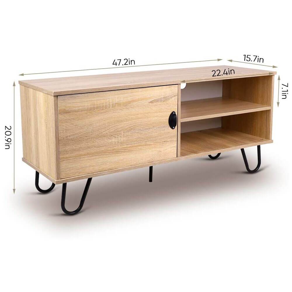 Homrest Modern TV Stand Wood TV Console Cabinet with 2 Storage Shelves and Hairpin Legs
