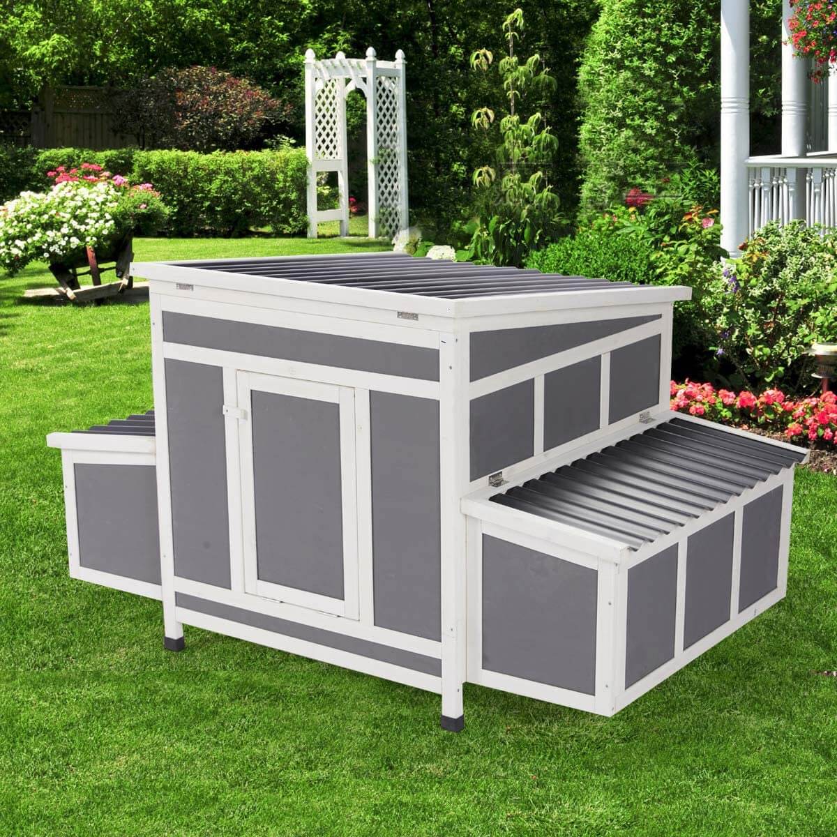 Outdoor Large Chicken Coop Wooden Cage Gray