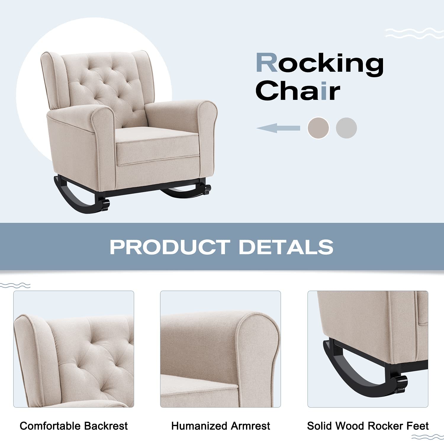 Homrest tufted upholstered glider for living room, beige