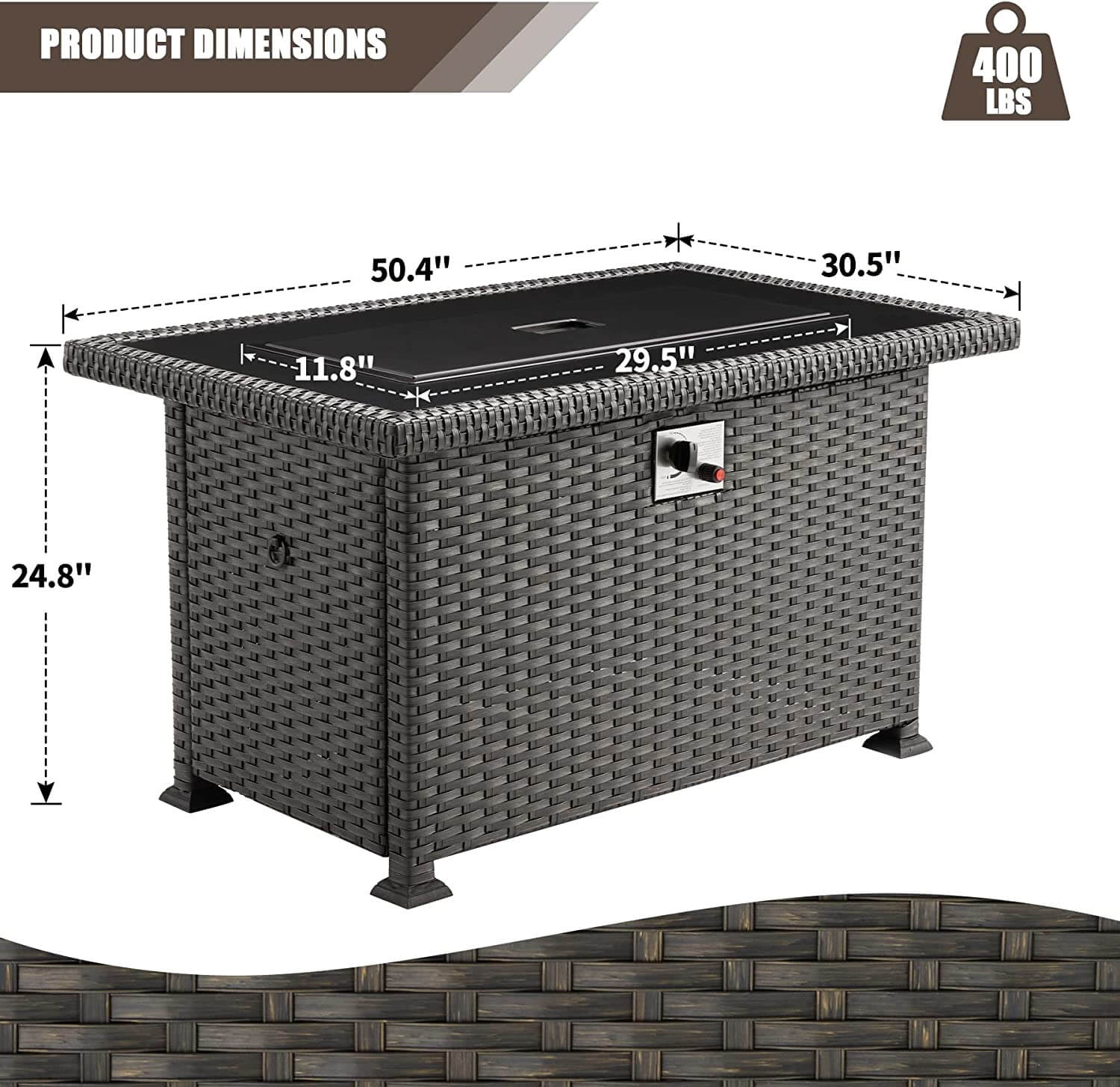 Product dimensions of Homrest patio fire pit table