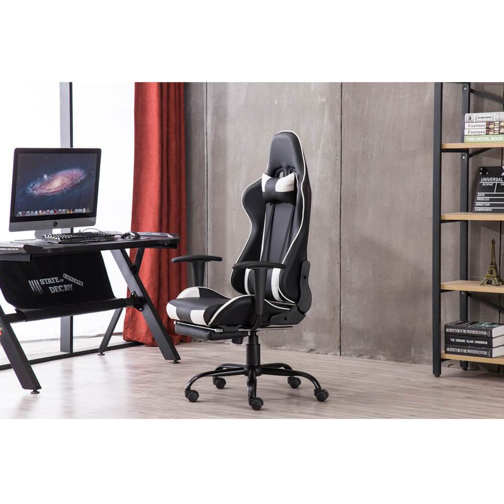 Homrest Racing Gaming Chair Faux Leather Chair Swivel Office Chair White