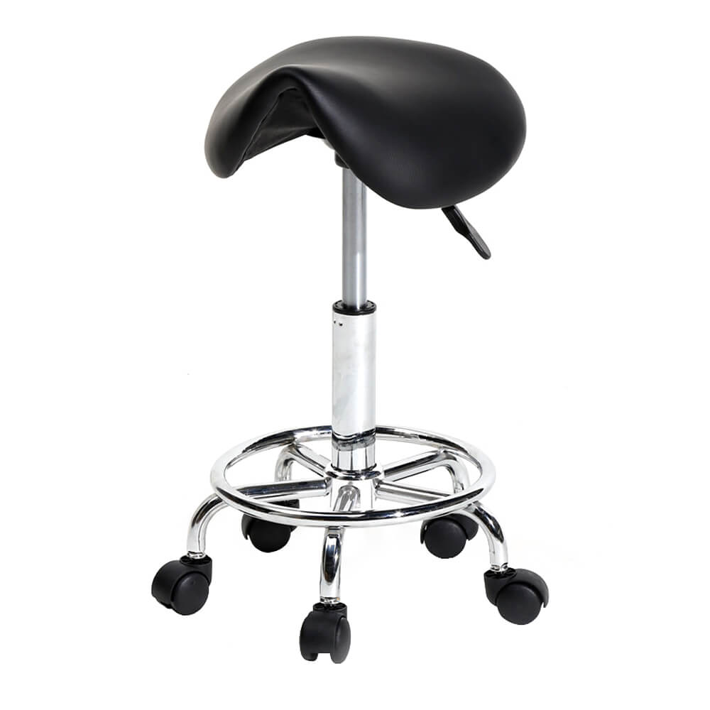 Homrest Saddle Stool Rolling Chair for Medical Massage Salon Kitchen Spa Drafting, Adjustable Hydraulic Stool with Foot Rest - Black