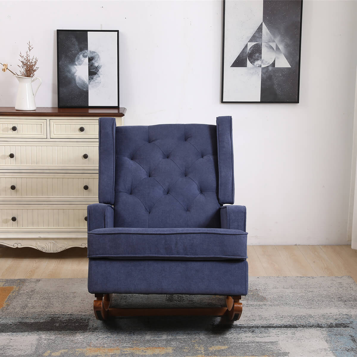 Mid Century Rocking Chair with 2 Alternative legs Accent Chair, Blue