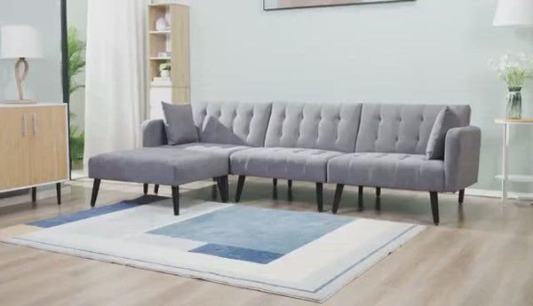 Modern Linen sectional Convertible Sofa Bed L-Shaped Reversible Sleeper Dark Gre | Homrest furniture