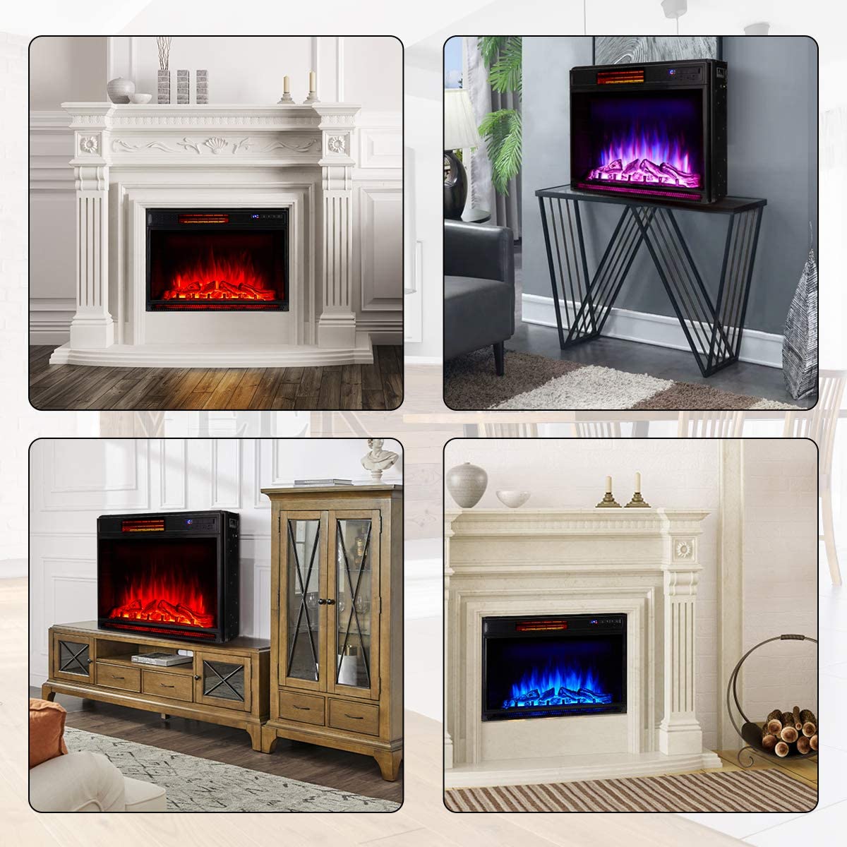  Homrest 29 Inch Electric Fireplace Insert, Recessed Mounted & Freestanding Electric Fireplace Heater with Remote Control