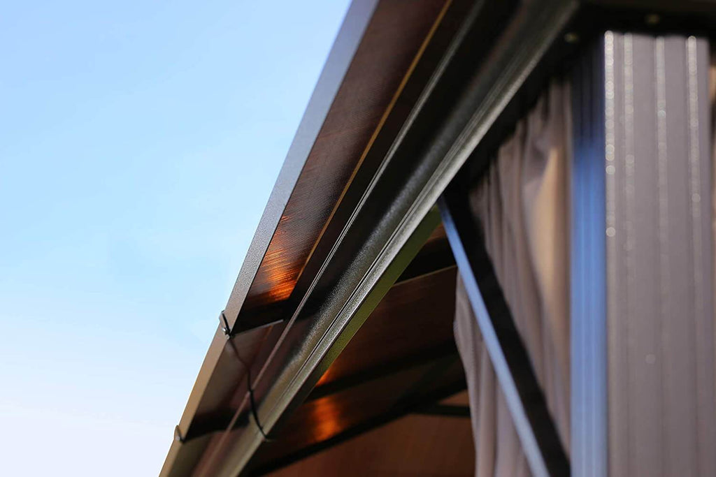 Homrest 10x13ft Patio Hardtop Gazebo Double-Roof Aluminum Gazebos w/ Netting & Curtains