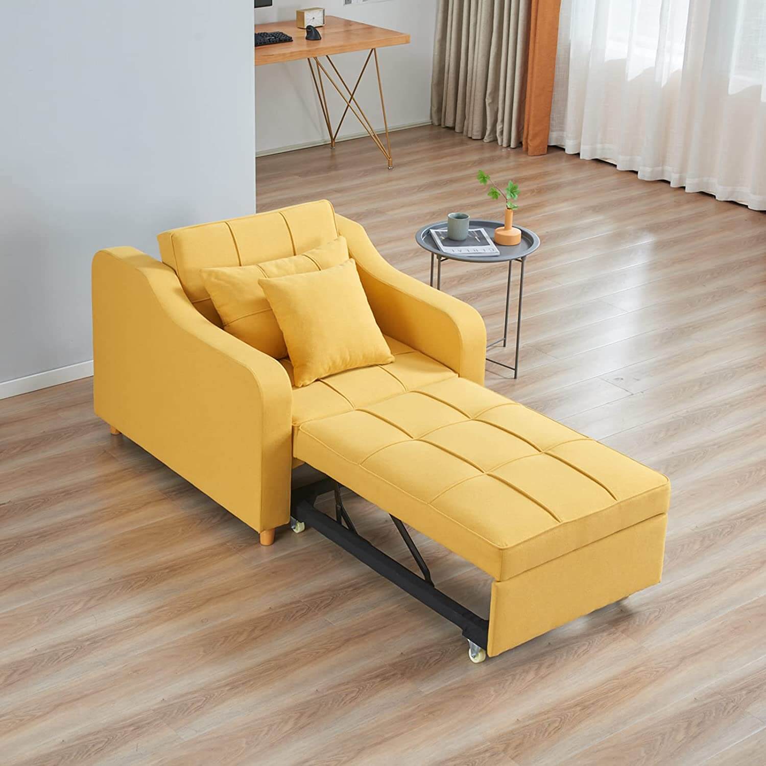Homrest Upgrade Sofa Bed 3-in-1 Convertible Chair Multi-Functional Sofa Bed Adjustable Recliner for Living Room (Yellow)