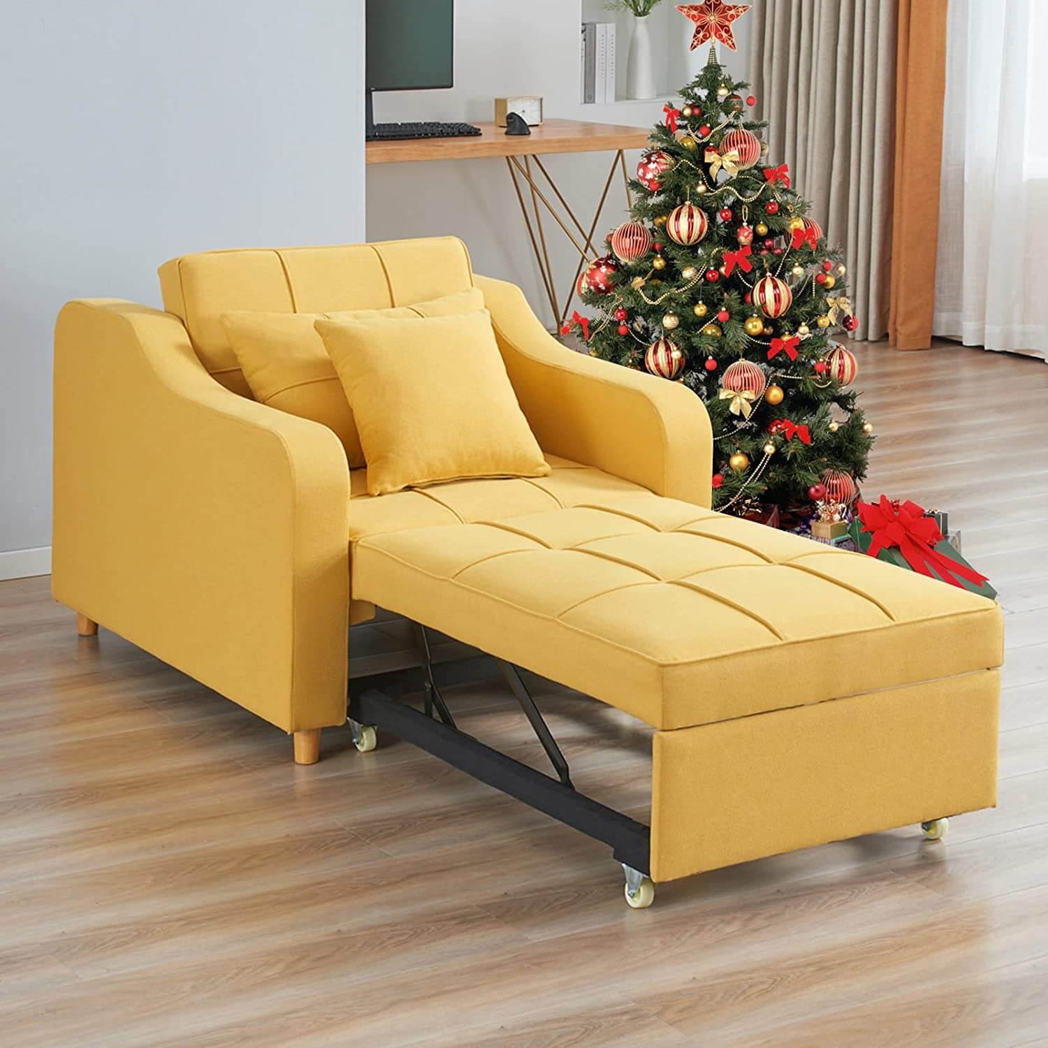 Homrest multi-functional sofa bed for living room, yellow