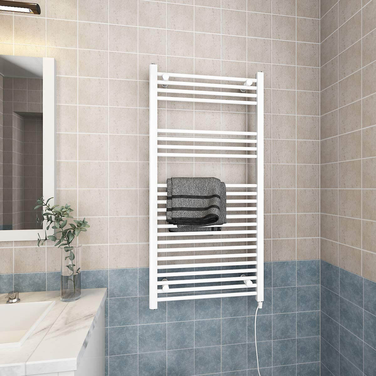 Towel Warmer Rack, Steel Heated Drying Rack Plug-in Wall Mounted Towel Warmer Rack for Bathroom (White, 23 Bar)