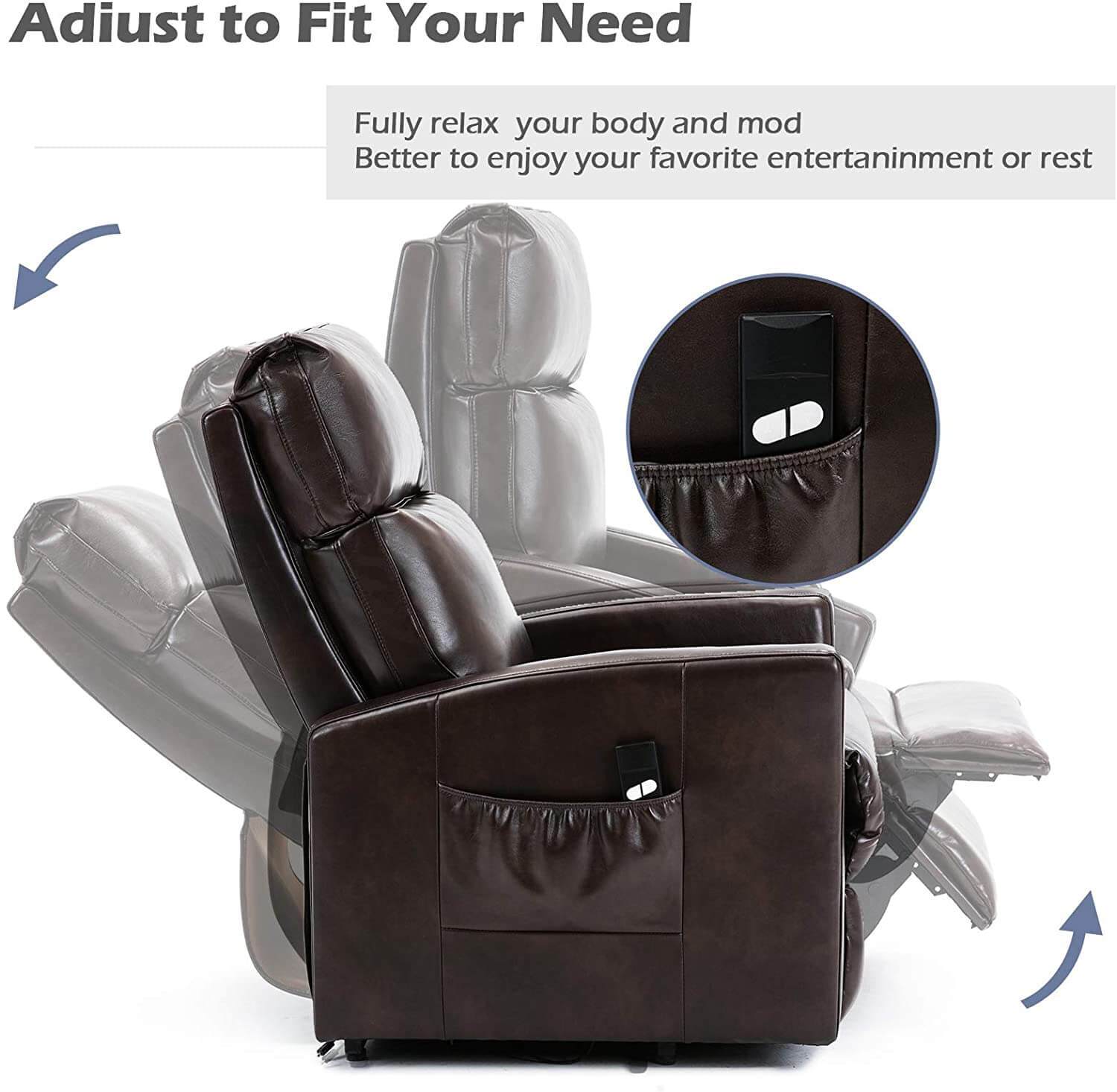 Lift Recliner Chair, Overstuffed Lift Chairs for Elderly with Remote, 3 Position & Side Pocket, Power Reclining Chair for Living Room, Faux Leather, Brown