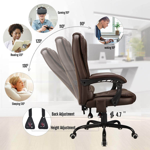 Homrest Ergonomic Office Chair, High-Back Computer Desk Chair with Heated Massage & Lumbar Support, Brown (Without Footrest)