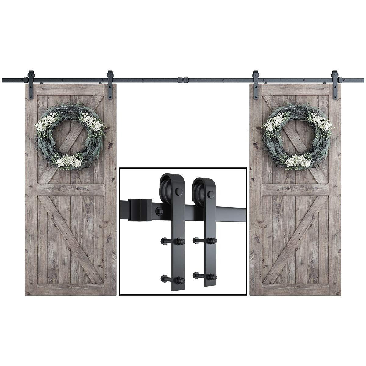 Homrest 13ft Bi-parting Sliding Barn Door Hardware Classic Steel Kit, J Shape