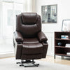 Homrest Electric Power Recliner Lift Chair Faux Leather Electric Recliner for Elderly, Heated Vibration Massage Sofa with Side Pockets, USB Charge Port & Remote Control(Brown)