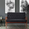 Mid-Century Retro Fabric Loveseat Chair Wooden Modern 2-Seater Living Room Armchair, Black