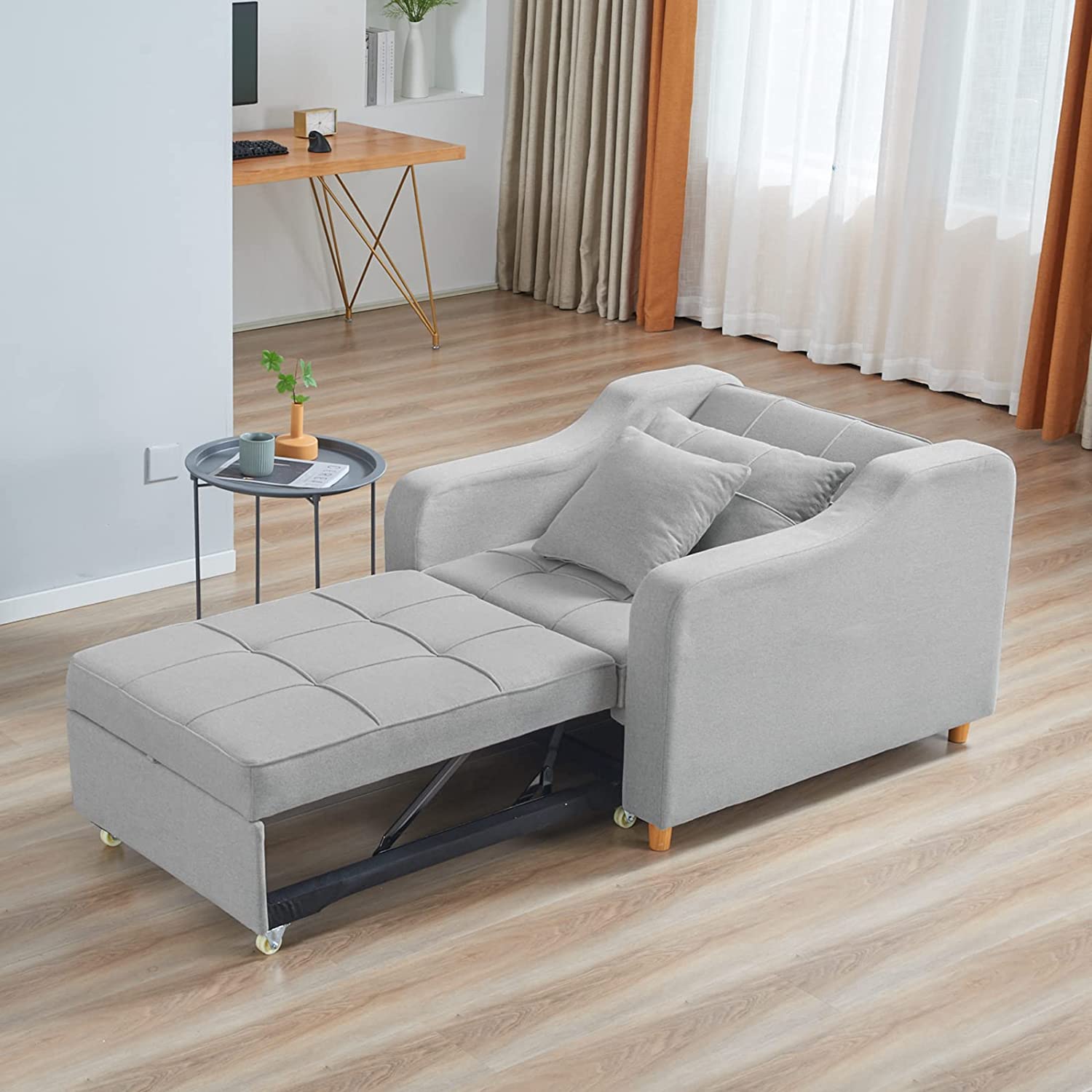 Homrest Upgrade Sofa Bed 3-in-1 Convertible Chair Multi-Functional Sofa Bed Adjustable Recliner for Living Room (Light Grey)