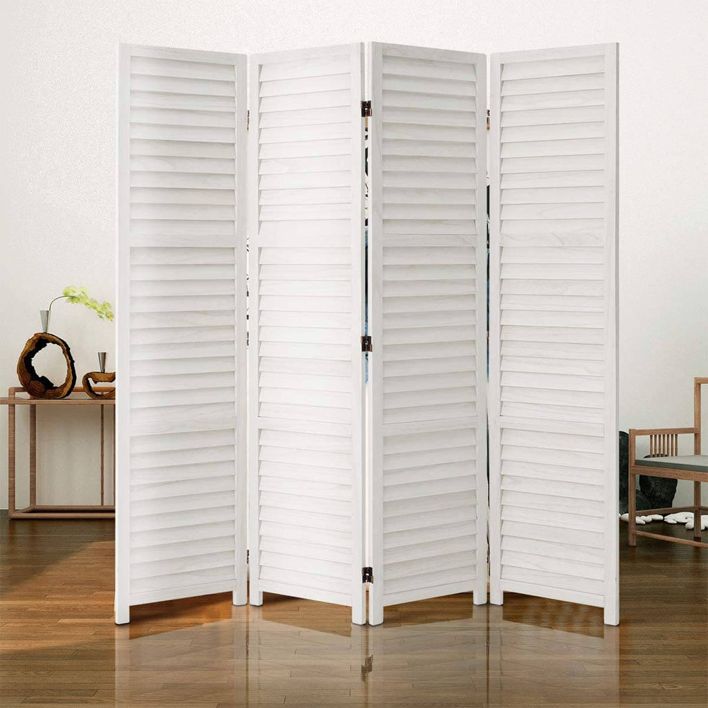 Homrest 4 Panel Wood Room Divider, 5.6 Ft Tall Folding Privacy Screen Room Divider(White)