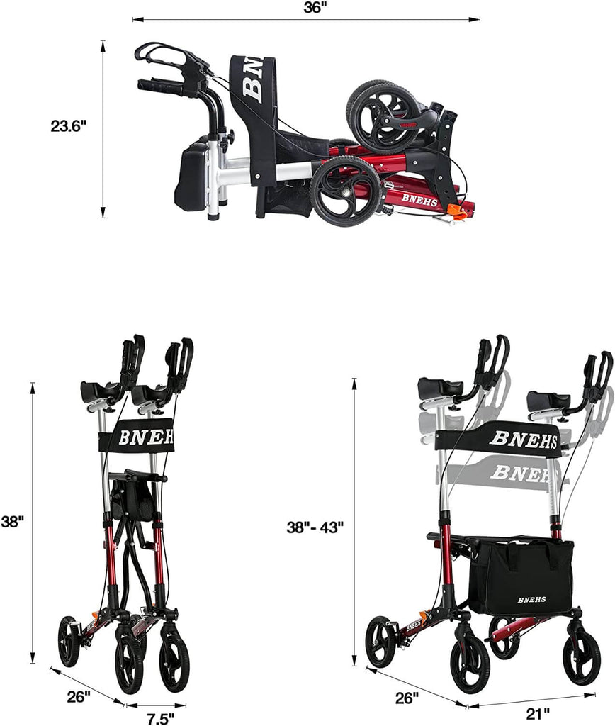 Rollator Walker with Seat Upright Walkers w/ Brake Pads